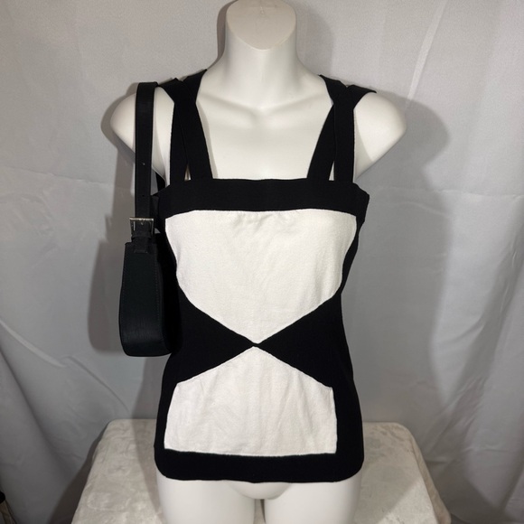 Cache Tops - Cache Black & White Knit Tank Top Adjustable Straps Size M